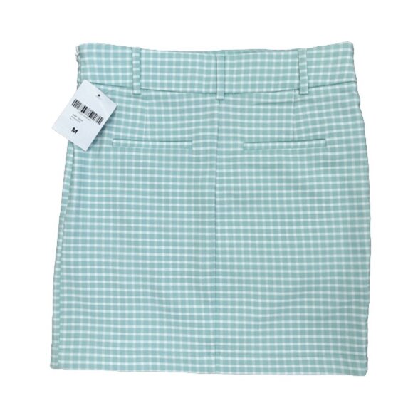 NWT Forever 21 Mini Skirt  Auqu/white Checkered Mini Pencil Above Knee Stretch M - Picture 3 of 10